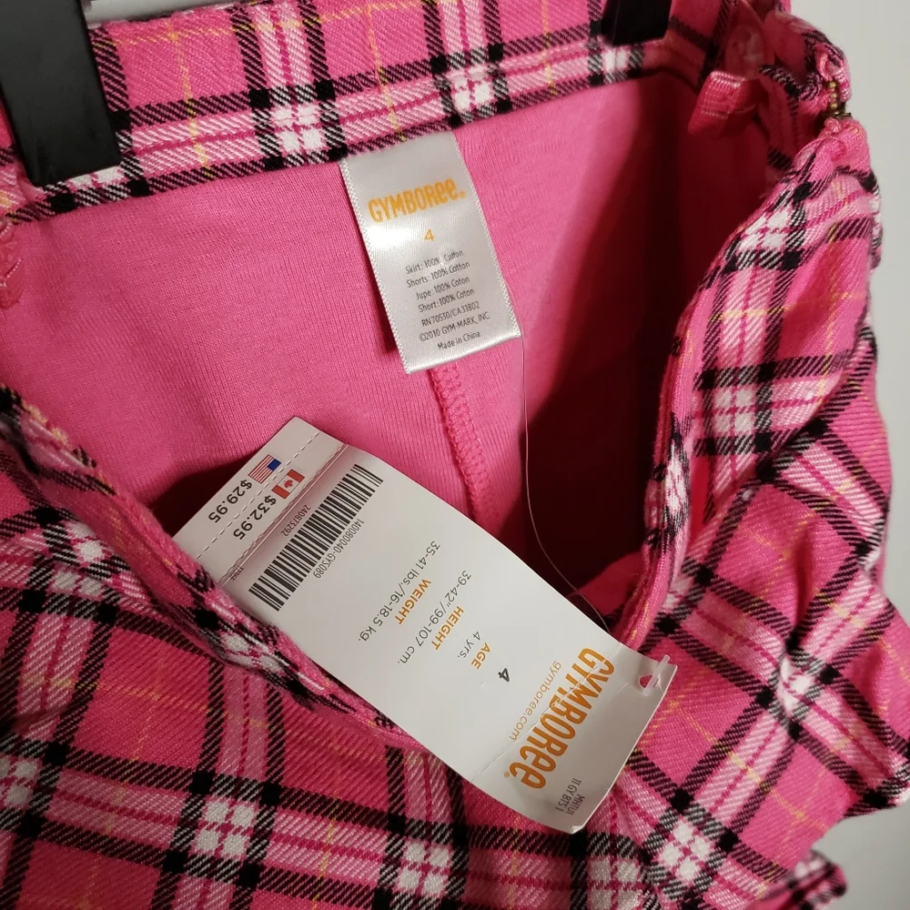 NWT Gymboree Size 4 Pink Plaid Ruffled Tiered Skort with an Adjustable Waist